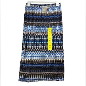 🎁 Women's Matty M Blue Black Geo Pull On Stretch Straight Pencil Midi Skirt S